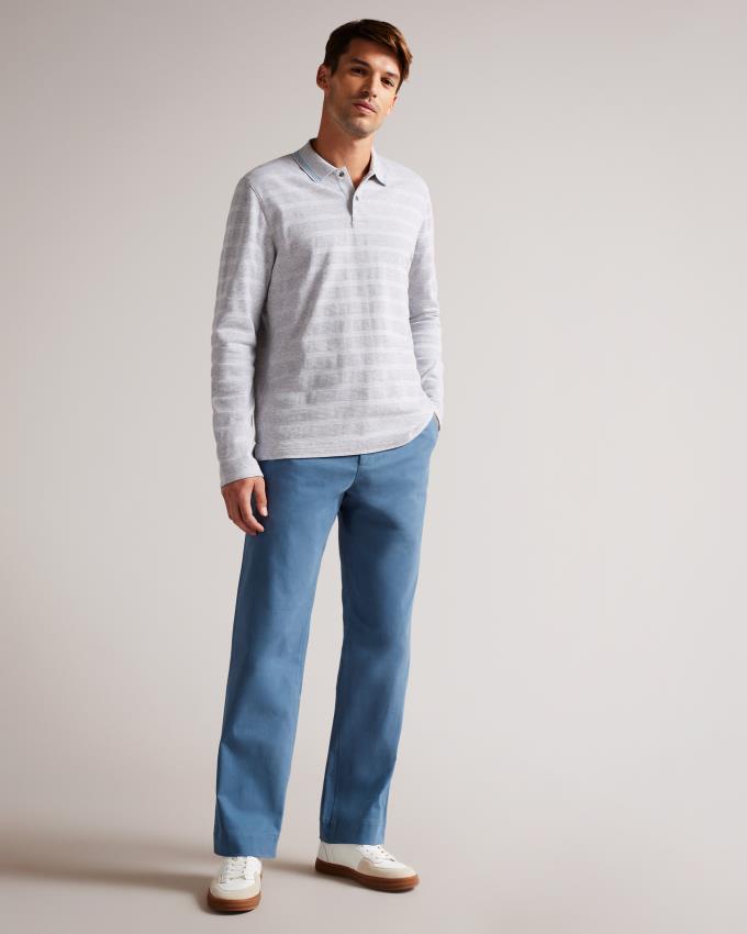 Polo Ted Baker Long Sleeve Textured Stripe Grise Homme | TAR-16092370